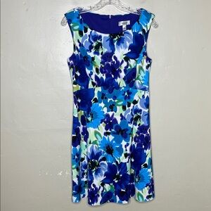 DRESSBARN Purple & Blue Watercolor Floral Empire Waist A-Line Skirt Size 8